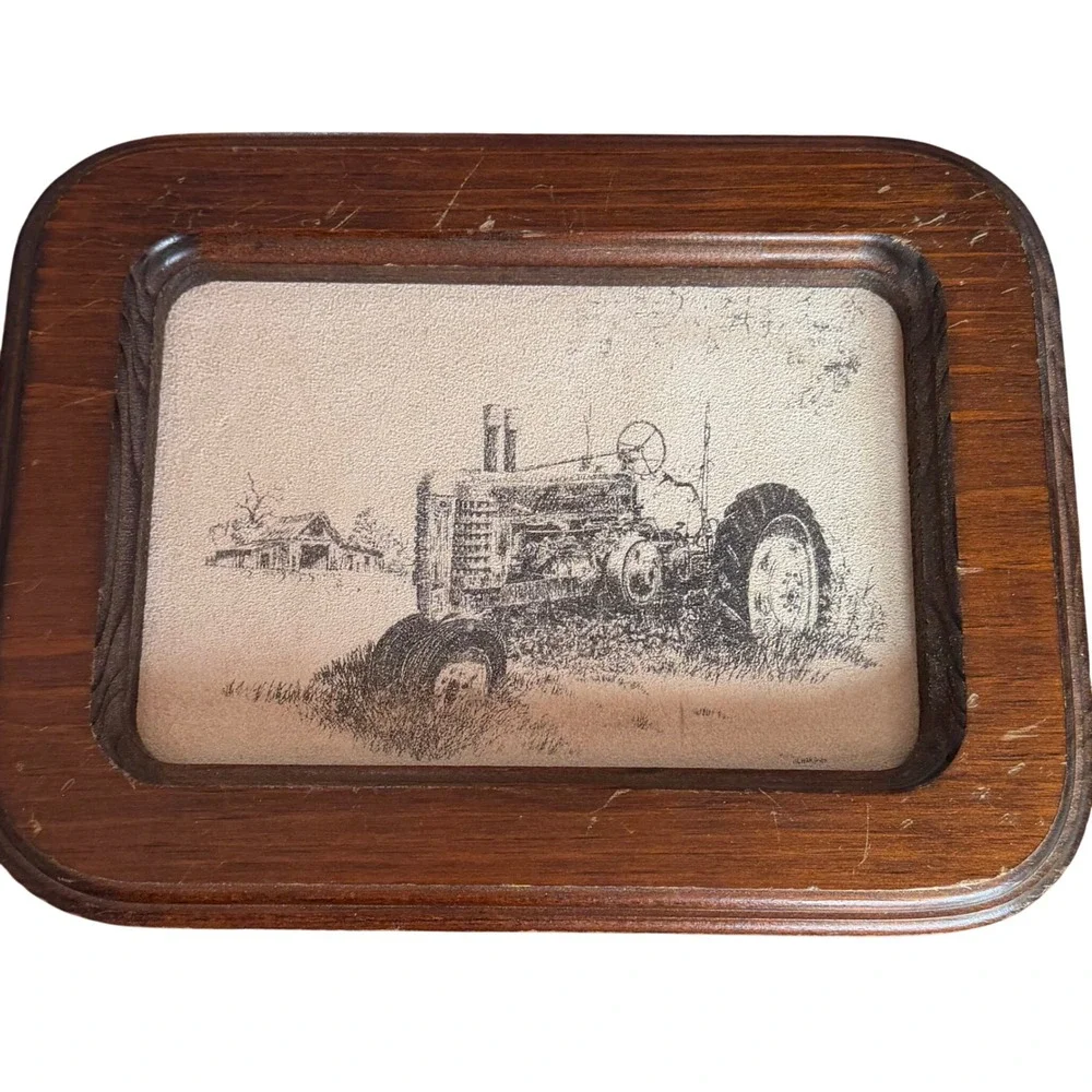 Vintage Leather Art Print Farmer Tractor Rural Americana Wood Framed‎ Wall Art